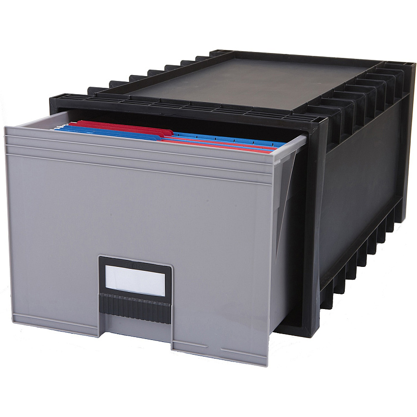 Storex Archive Files Storage Box External Dimensions: 15.1" Width x 24.3" Depth x 11.4" Height - Media Size Supported: Letter - Heavy Duty - Stackable - Polypropylene - Black, Gray - For File - Recycled - 1 Each (61106U01C)
