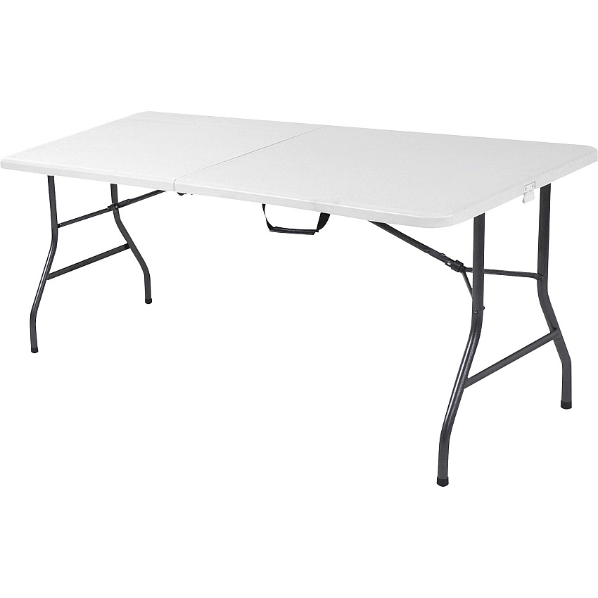 Cosco 6 foot Centerfold Blow Molded Folding Table Rectangle Top - Folding Base - 29.63" Table Top Width x 72" Table Top Depth - 29.25" Height - White - Steel Frame Material - 1 Each (14678WSP1)