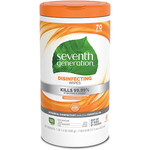 Seventh Generation Disinfecting Cleaner Lemongrass Citrus Scent - 8" Length x 7" Width - Deodorize - 70/Tub - 1 Each (22813)