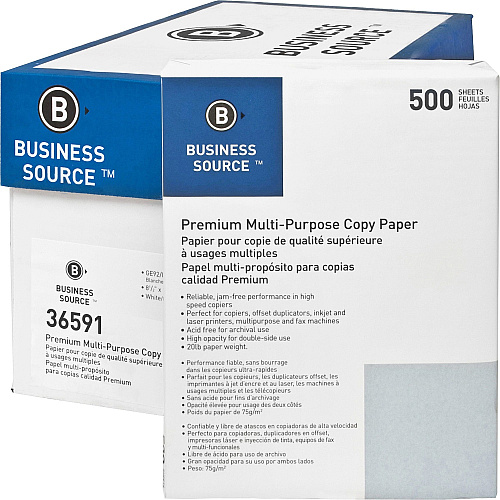 Business Source Premium Multipurpose Copy Paper 92 Brightness - Letter - 8 1/2" x 11" - 20 lb Basis Weight - Acid-free - White - 500 Sheets per Ream - 400 / Pallet (BSN36591PL)