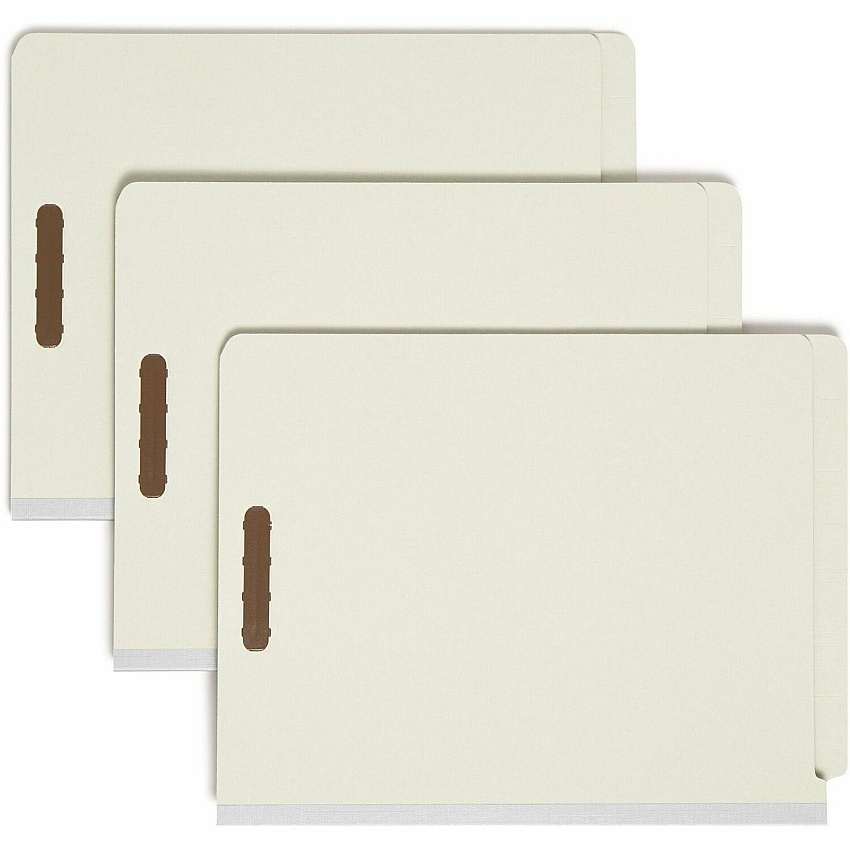 Smead Letter Recycled Classification Folder 8 1/2" x 11" - 2" Expansion - 2 x 2K Fastener(s) - End Tab Location - 2 Divider(s) - 25 pt. - Pressboard - Gray/Green - Tear Resistant - 100% Recycled - 10 / Box (26802)