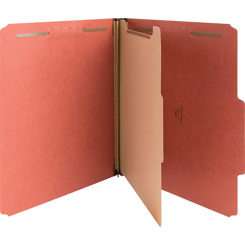Nature Saver 2/5 Tab Cut Letter Recycled Classification Folder 8 1/2" x 11" - 4 Fastener(s) - 2" for Folder, 1" for Divider - 1 Divider(s) - 25 pt. - Pressboard - Redrope - Tyvek Gusset - 100% Recycled - 10 / Box (01050)