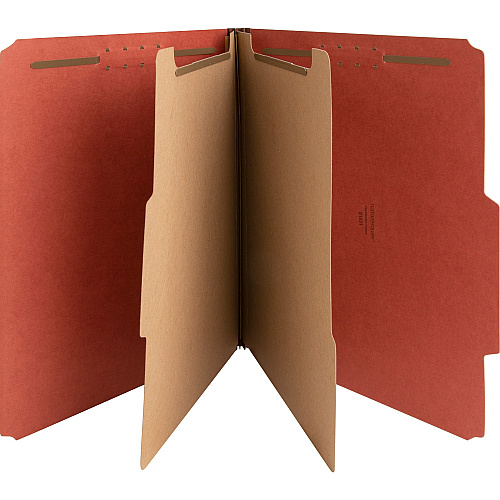 Nature Saver 2/5 Tab Cut Letter Recycled Classification Folder 8 1/2" x 11" - 6 Fastener(s) - 2" for Folder, 1" for Divider - 2 Divider(s) - 25 pt. - Pressboard - Red - Tyvek Gusset - 100% Recycled - 10 / Box (01051)