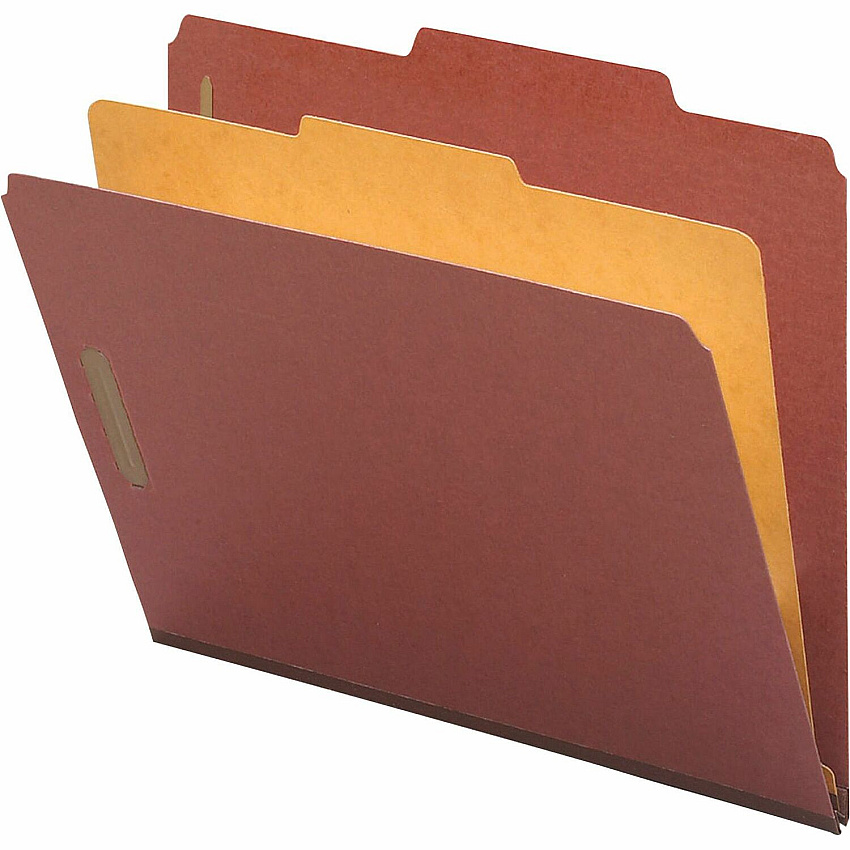Nature Saver 2/5 Tab Cut Legal Recycled Classification Folder 8 1/2" x 14" - 4 Fastener(s) - 2" for Folder, 1" for Divider - 1 Divider(s) - 25 pt. - Pressboard - Red - Tyvek Gusset - 100% Recycled - 10 / Box (01053)
