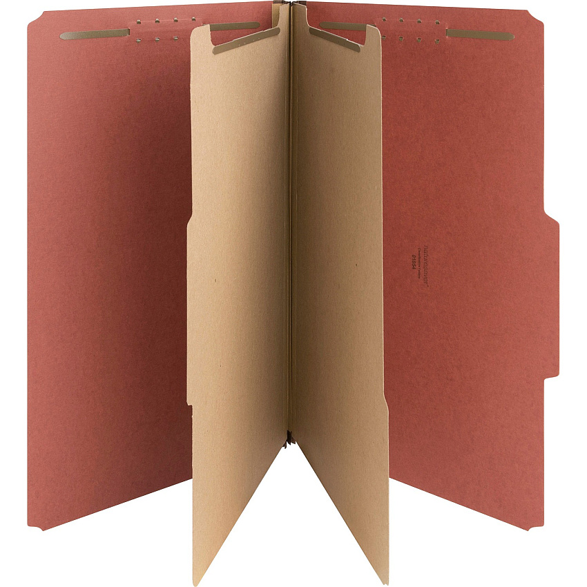 Nature Saver 2/5 Tab Cut Legal Recycled Classification Folder 8 1/2" x 14" - 6 Fastener(s) - 2" for Folder, 1" for Divider - 2 Divider(s) - 25 pt. - Pressboard - Red - Tyvek Gusset - 100% Recycled - 10 / Box (01054)