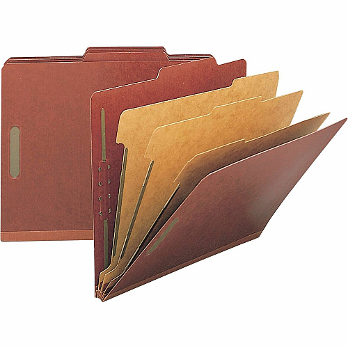 Nature Saver 2/5 Tab Cut Legal Recycled Classification Folder 8 1/2" x 14" - 8 Fastener(s) - 2" for Folder, 1" for Divider - 3 Divider(s) - 25 pt. - Pressboard - Red - Tyvek Gusset - 100% Recycled - 10 / Box (01055)