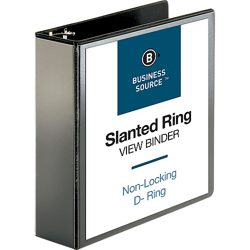 Business Source Basic D-Ring View Binders 3" Binder Capacity - Letter - 8 1/2" Sheet Size - Fastener(s): D-Ring - Polypropylene - Black - Clear Overlay - 1 Each (BSN28449)