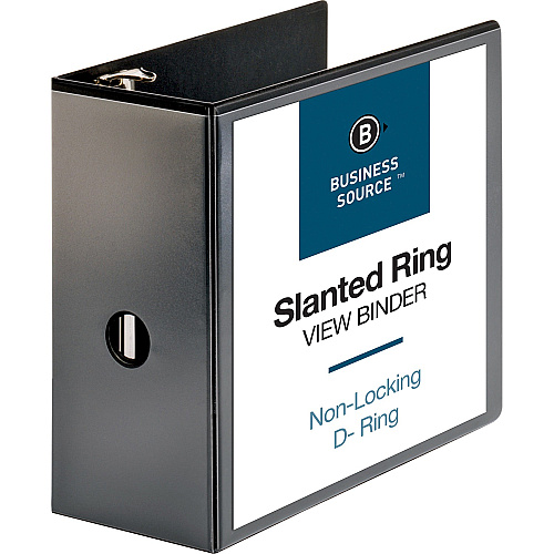 Business Source Basic D-Ring View Binders 5" Binder Capacity - Letter - 8 1/2" x 11" Sheet Size - Fastener(s): D-Ring - Polypropylene - Black - Clear Overlay - 1 Each (BSN28451)