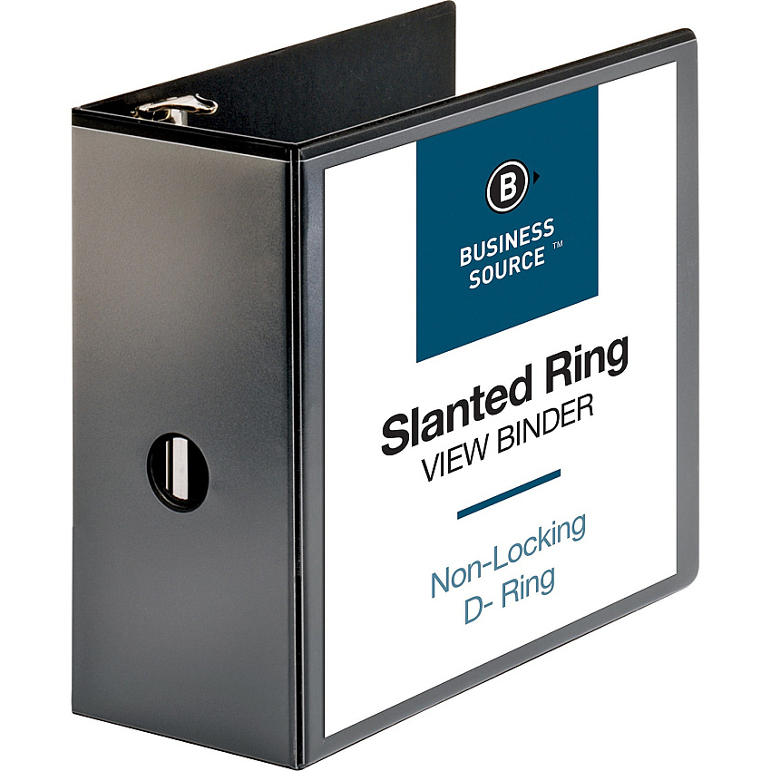 Business Source Basic D-Ring View Binders 5" Binder Capacity - Letter - 8 1/2" x 11" Sheet Size - Fastener(s): D-Ring - Polypropylene - Black - Clear Overlay - 1 Each (BSN28451)