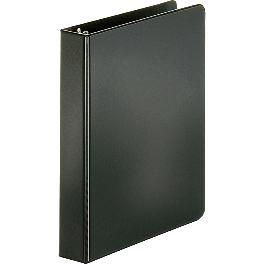 Business Source Basic Round Ring Binder 1" Binder Capacity - 8 1/2" x 5 1/2" Sheet Size - 240 Sheet Capacity - 3 Ring(s) - Fastener(s): Round Ring - Chipboard, Polypropylene - Black - Open and Closed Triggers, Exposed Rivet, Sturdy - 1 Each (BSN28523)