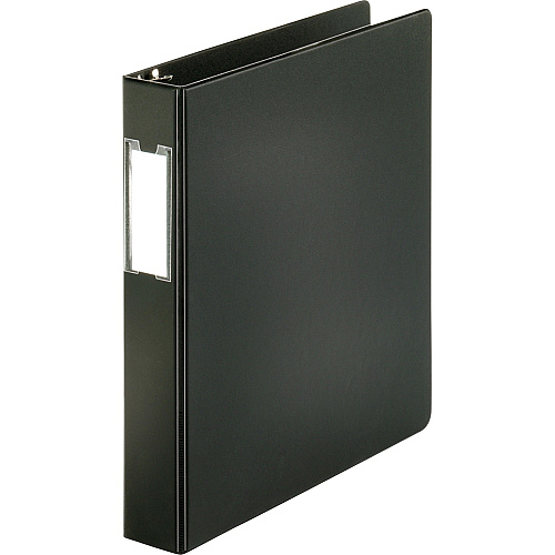 Business Source Basic Round Ring Binder w/Label Holder 1 1/2" Binder Capacity - Letter - 8 1/2" x 11" Sheet Size - 3 x Round Ring Fastener(s) - Vinyl - Black - Open and Closed Triggers, Label Holder - 1 Each (BSN28560)