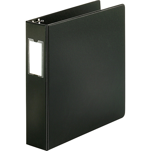 Business Source Basic Round Ring Binder w/Label Holder 2" Binder Capacity - Letter - 8 1/2" x 11" Sheet Size - 3 Ring(s) - Fastener(s): Round Ring - Vinyl - Black - Open and Closed Triggers, Label Holder - 1 Each (BSN28561)