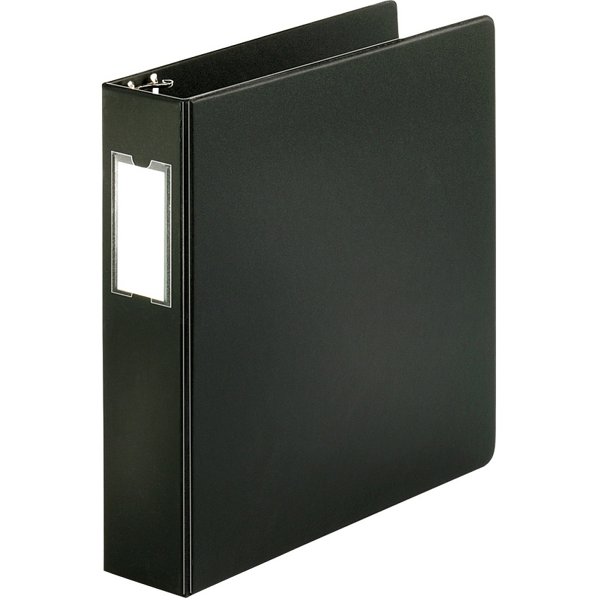 Business Source Basic Round Ring Binder w/Label Holder 2" Binder Capacity - Letter - 8 1/2" x 11" Sheet Size - 3 Ring(s) - Fastener(s): Round Ring - Vinyl - Black - Open and Closed Triggers, Label Holder - 1 Each (BSN28561)