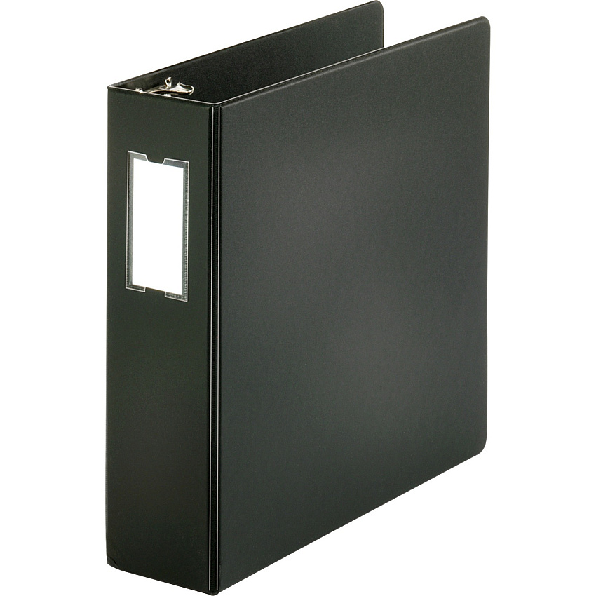 Business Source Basic Round Ring Binder w/Label Holder 3" Binder Capacity - Letter - 8 1/2" x 11" Sheet Size - 3 Ring(s) - Fastener(s): Round Ring - Vinyl - Black - Open and Closed Triggers, Label Holder - 1 Each (BSN28562)