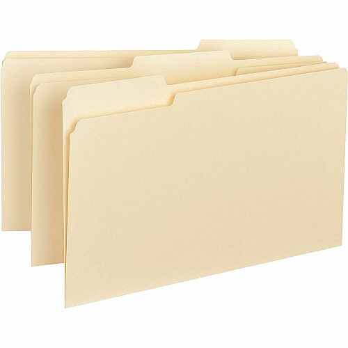 Business Source 1/3 Tab Cut Legal Recycled Top Tab File Folder 8 1/2" x 14" - Top Tab Location - Assorted Tab Position - 11 pt. - 1 Plys - Manila - 10% Recycled - 100 / Box (BSN43560)