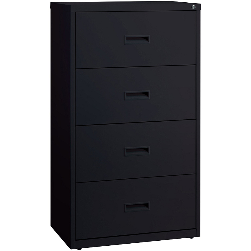 Lorell Value Lateral File - 4-Drawer 30" Width x 18.6" Depth x 52.5" Height - 4 x Drawer(s) for File - A4, Legal, Letter - Adjustable Glide, Ball-bearing Suspension, Label Holder - Black - Steel - Recycled (LLR60560)