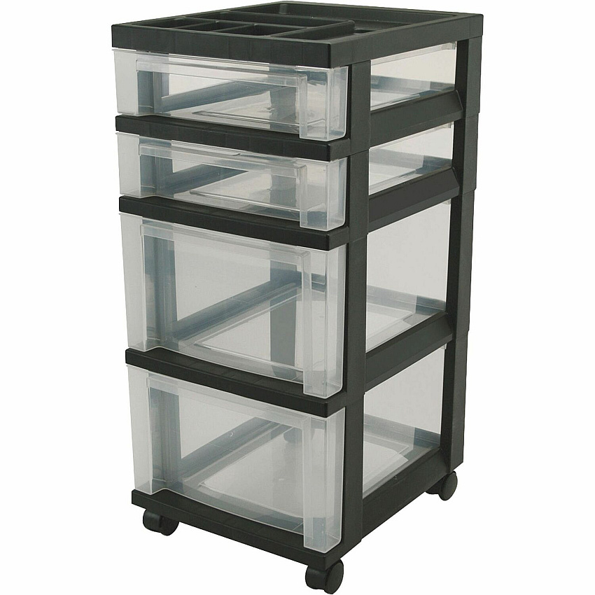 IRIS Mini Storage Cart 4 Drawer - 4 Casters - Plastic - 14.25" Width x 12.05" Depth x 26.44" Height - Black - 1 Each (116827)