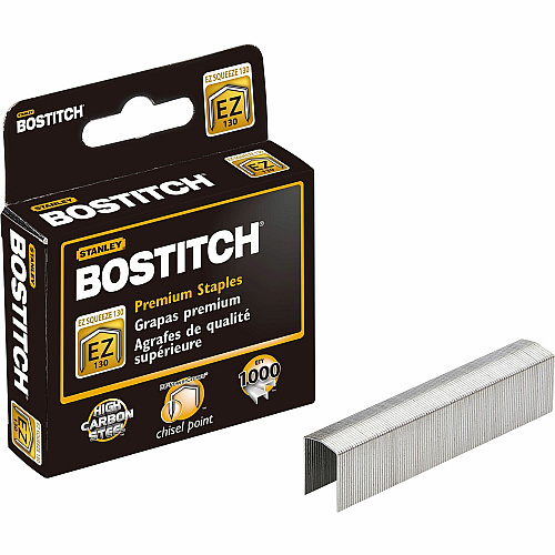 Bostitch EZ Squeeze 130 Premium Staples 13/16" Leg - 1/2" Crown - Holds 130 Sheet(s) - for Paper - Chisel Point - Steel Gray - High Carbon Steel - 2.4" Height x 2.9" Width x 0.8" Length - 210 Per Strip - 1000 / Box (STCR130XHC)