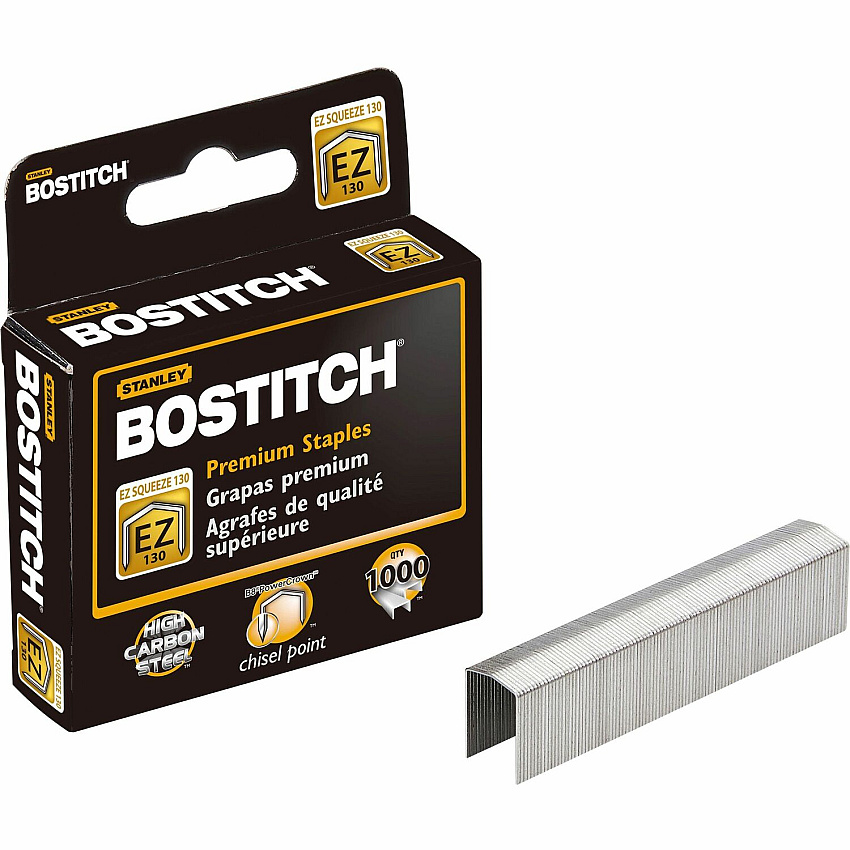 Bostitch EZ Squeeze 130 Premium Staples 13/16" Leg - 1/2" Crown - Holds 130 Sheet(s) - for Paper - Chisel Point - Steel Gray - High Carbon Steel - 2.4" Height x 2.9" Width x 0.8" Length - 210 Per Strip - 1000 / Box (STCR130XHC)
