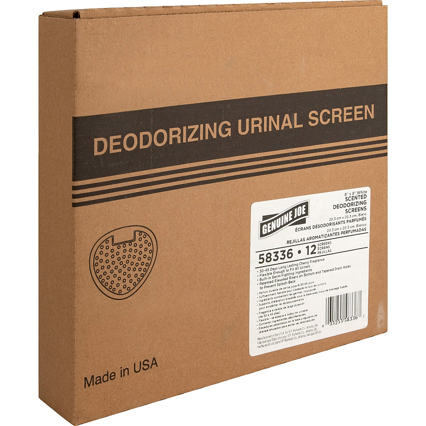 Genuine Joe Deluxe Urinal Screen Lasts upto 45 Days - Deodorizer, Flexible - 12 Box - White (GJO58336)