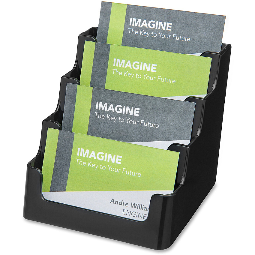 Deflecto 4 Tier Business Card Holder 3.8" Height x 3.9" Width x 3.5" Depth - Plastic - Black - Storage Compartment, Durable, Recyclable - 1 Each (90404)