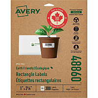 Avery Earth-Friendly White Rectangle Labels 1" Height x 2 5/8" Width - Permanent Adhesive - Rectangle - Laser, Inkjet - Matte White - Paper - 30 / Sheet - 1 Carton (48860)