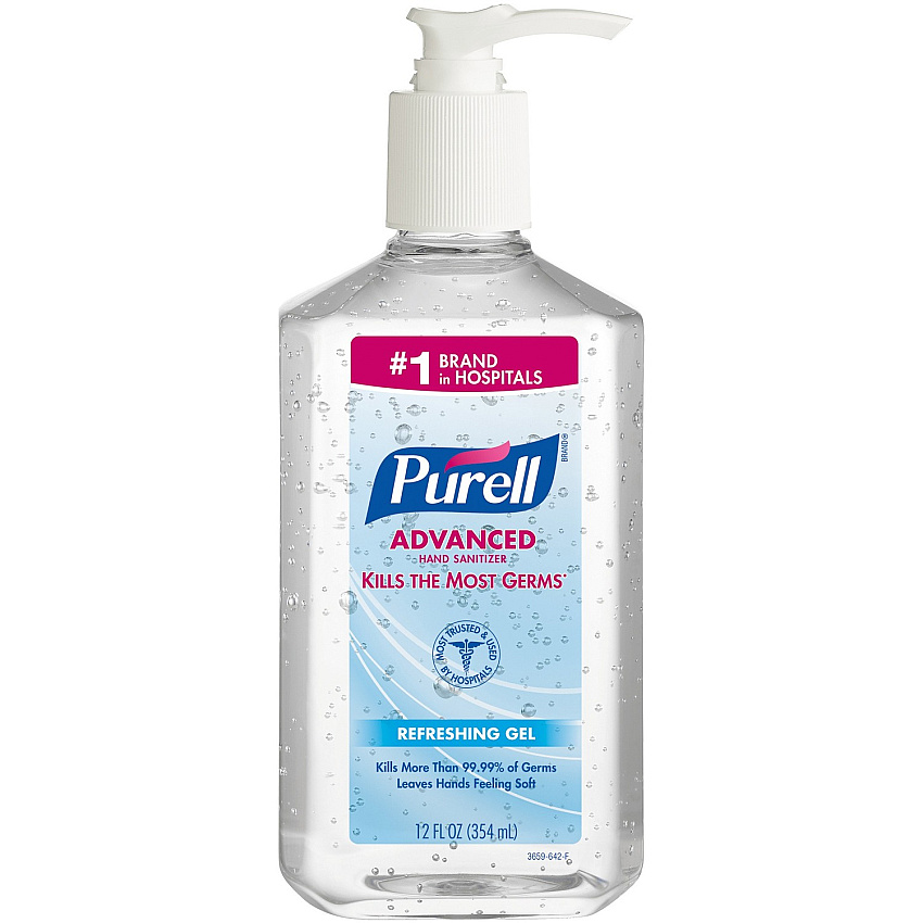 PURELL&reg; Advanced Hand Sanitizer Gel Clean Scent - 12 fl oz - Pump Bottle Dispenser - Kill Germs - Multipurpose - Moisturizing - Clear - Triclosan-free, Paraben-free, Phthalate-free - 1 Each (365912)
