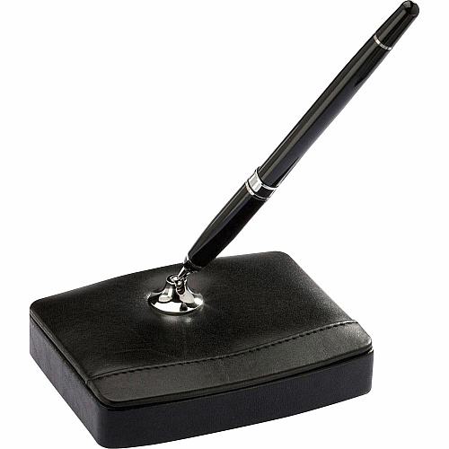 Dacasso Classic Leather Single Pen Stand Leather - Black, Silver - 1 Each (A1029)