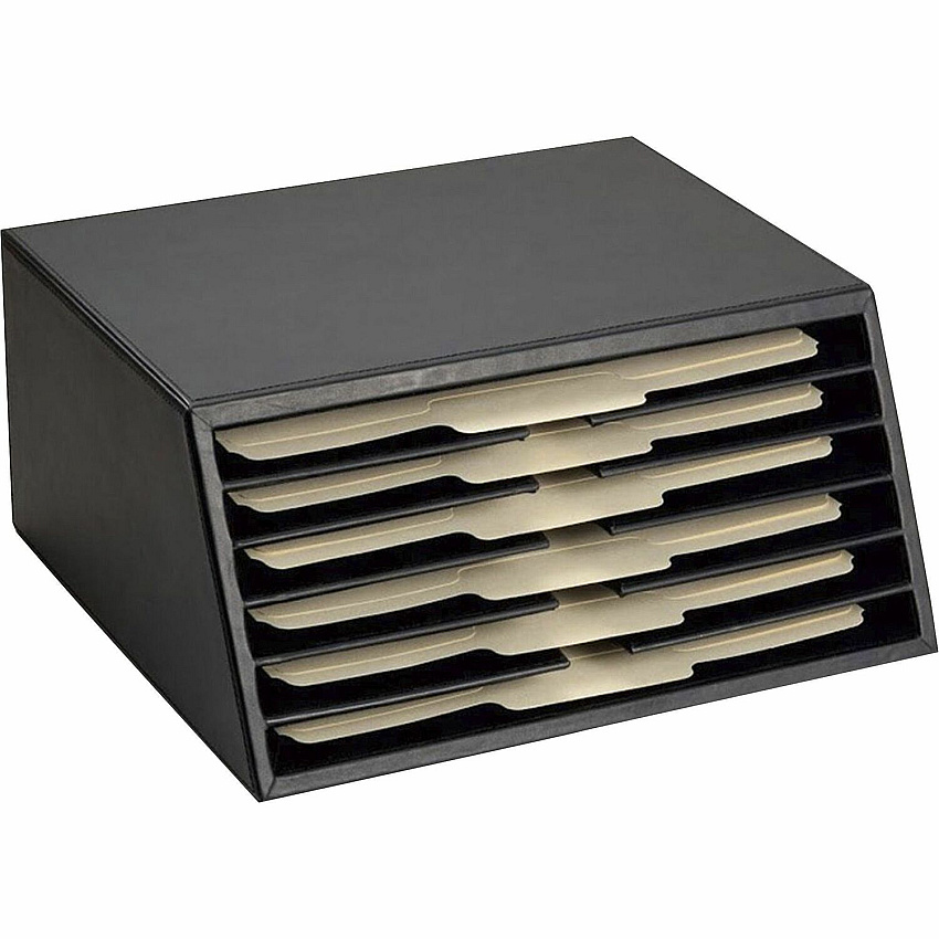 Dacasso Classic Leather Vertical Letter Sorter 6 Compartment(s) - Black - Top Grain Leather, Velveteen - 1 Each (A1097)