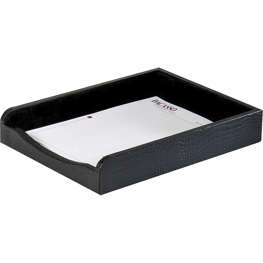 Dacasso Crocodile Embossed Leather Letter Tray Desktop - Black - 1 Each (A2201)