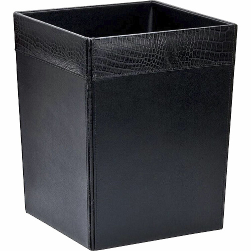 Dacasso Crocodile Embossed Leather Waste Basket 3.50 gal Capacity - Leather, Velveteen - Black - 1 Each (A2203)