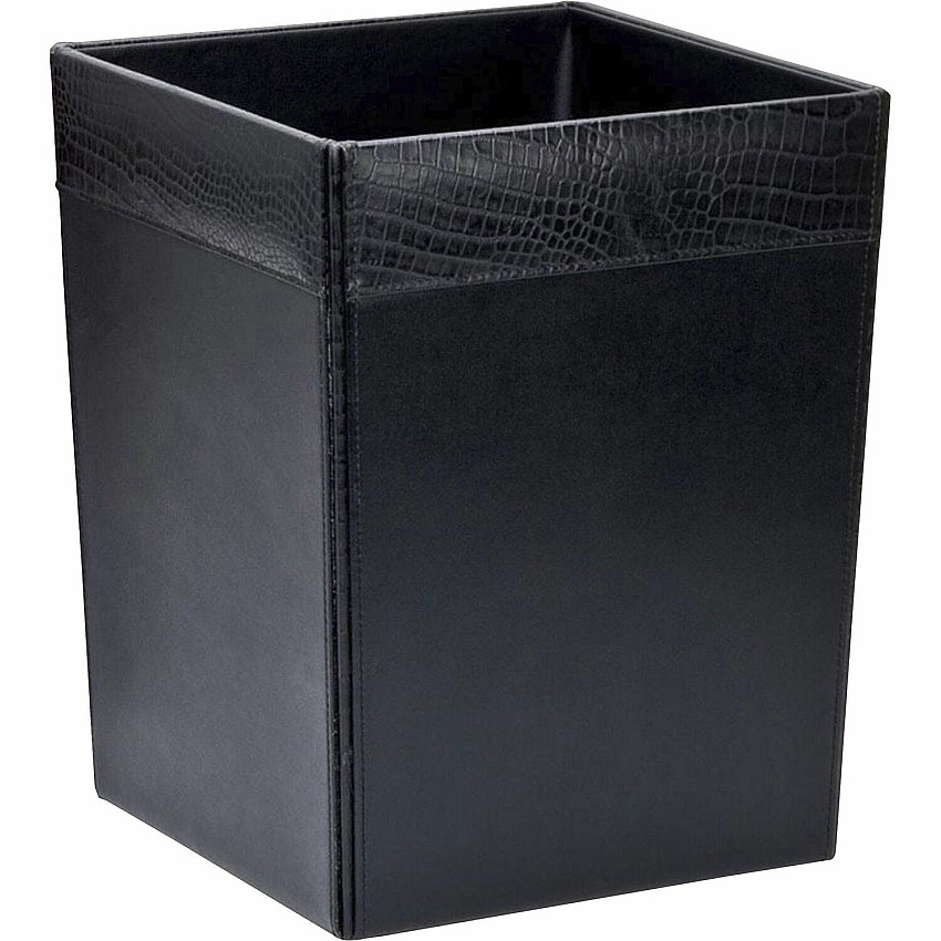 Dacasso Crocodile Embossed Leather Waste Basket 3.50 gal Capacity - Leather, Velveteen - Black - 1 Each (A2203)