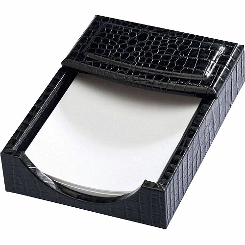 Dacasso Crocodile Embossed Black Leather Memo Holder Support 4" x 6" Media - Leather - Black - 1 Each (A2209)