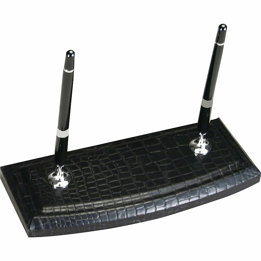 Dacasso Crocodile Embossed Black Leather Pen Stand Leather, Velveteen - Black - 1 Each (A2212)