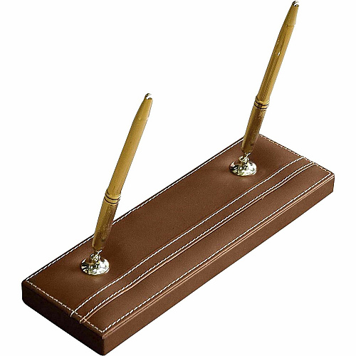 Dacasso Rustic Leather Pen Stand Leather - Rustic Brown, Gold - 1 Each (A3204)