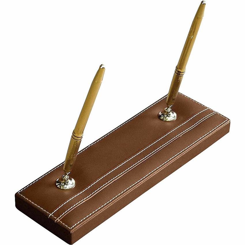 Dacasso Rustic Leather Pen Stand Leather - Rustic Brown, Gold - 1 Each (A3204)
