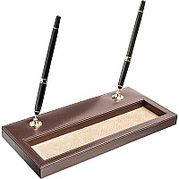 Dacasso Leather Double Pen Stand Leather - Chocolate Brown, Gold - 1 Each (A3404)