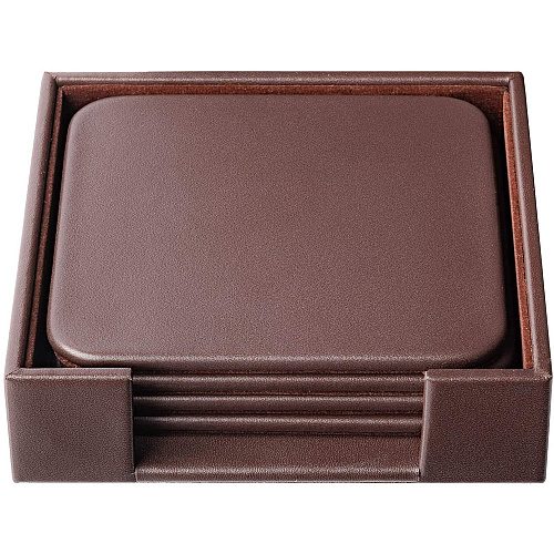 Dacasso Leather Square Coaster Set 4 Coaster of 4" Length x 4" Width - Square - Chocolate Brown - Top Grain Leather, Felt - 1Each - 1 Each (A3481)