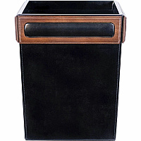 Dacasso Walnut & Leather Waste Basket 3.50 gal Capacity - Wood, Top Grain Leather, Velveteen - Black - 1 Each (A8403)