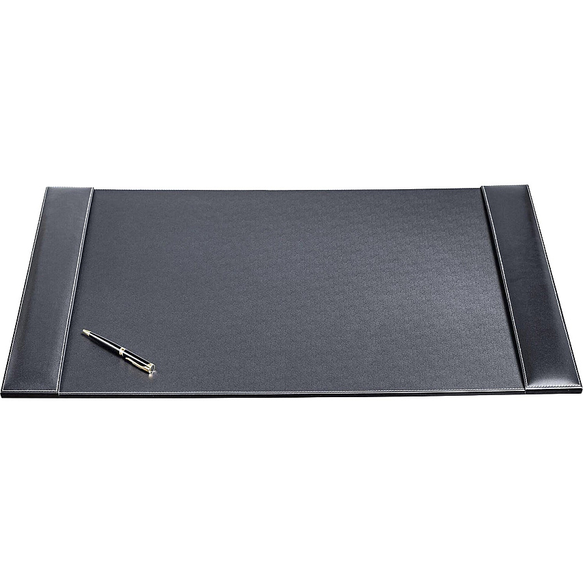 Dacasso Rustic Leather Side-Rail Desk Pad Rectangular - 34" Width - Top Grain Leather, Velveteen - Rustic Black - 1 Each (P1201)