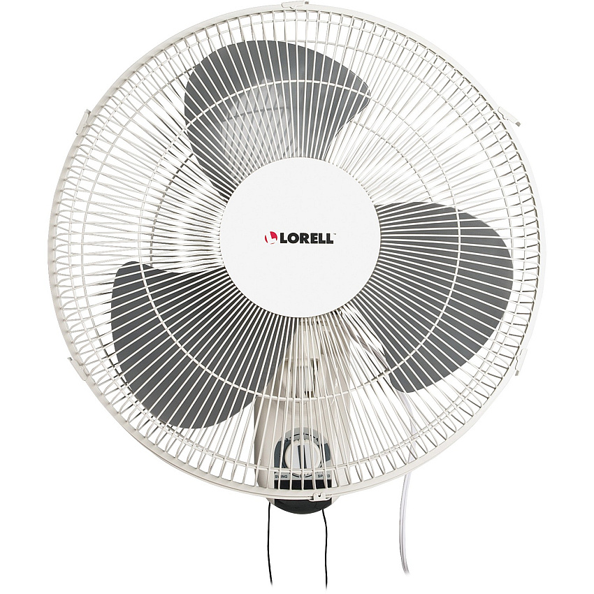 Lorell Pull-chain Wall-Mounting 3-speed Fan 16" Fan Diameter - 3 Speed - Adjustable Tilt Head, Oscillating - 18.5" Height x 9.3" Width x 18.1" Depth - White (LLR49256)