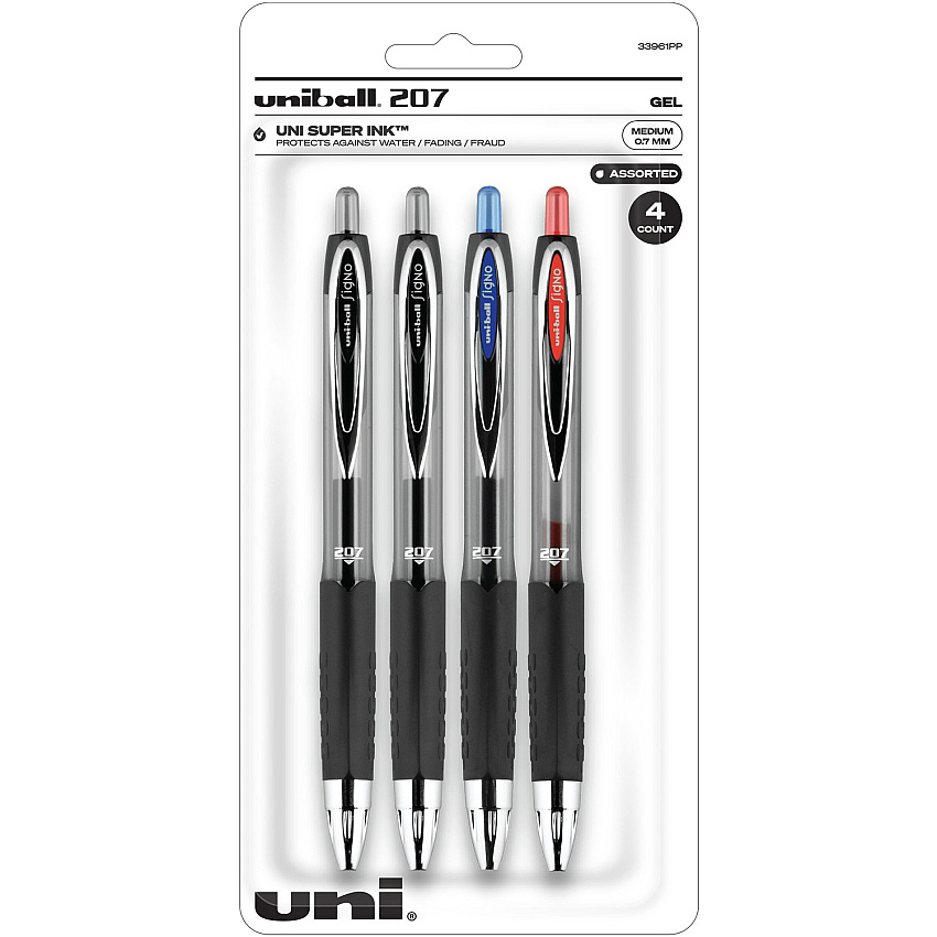 uni-ball uniball&trade; 207 Gel Pen 0.7 mm Medium Pen Point - Refillable - Retractable - Assorted Ink - Gel-based - 4 / Pack (33961PP)