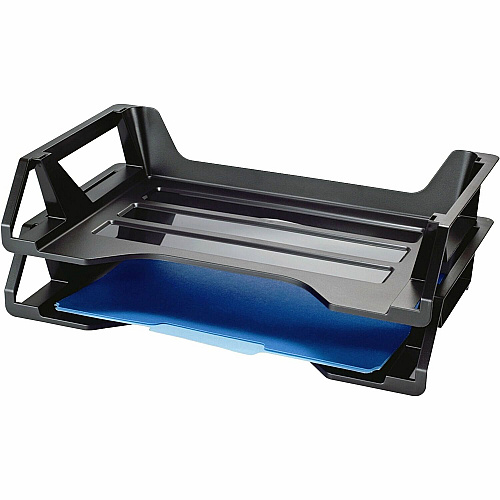 Officemate Achieva Recycled Side Load Letter Tray, 2/Pack 5.38" Height x 15.13" Width x 8.88" Depth - Desktop - Stackable - 30% Recycled - Black - Plastic - 2 / Pack (26210)