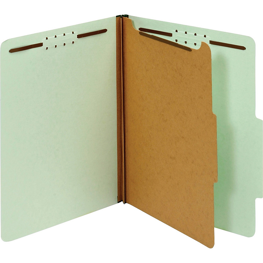 Pendaflex 2/5 Tab Cut Letter Recycled Classification Folder 8 1/2" x 11" - 2" Expansion - 4 Fastener(s) - 2" Fastener Capacity - Top Tab Location - Right of Center Tab Position - 1 Divider(s) - 25 pt. - Pressboard, Pressboard - Gray, Green - Tyve (23776R)