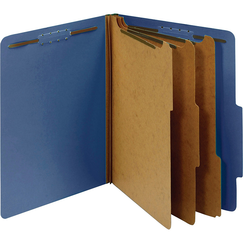 Pendaflex 2/5 Tab Cut Letter Recycled Classification Folder 8 1/2" x 11" - 3 1/2" Expansion - 5 Fastener(s) - 2" for Folder, 1" for Divider - Top Tab Location - Right of Center Tab Position - 3 Divider(s) - 25 pt. - Pressboard - Dark Blue - Durabl (24096)