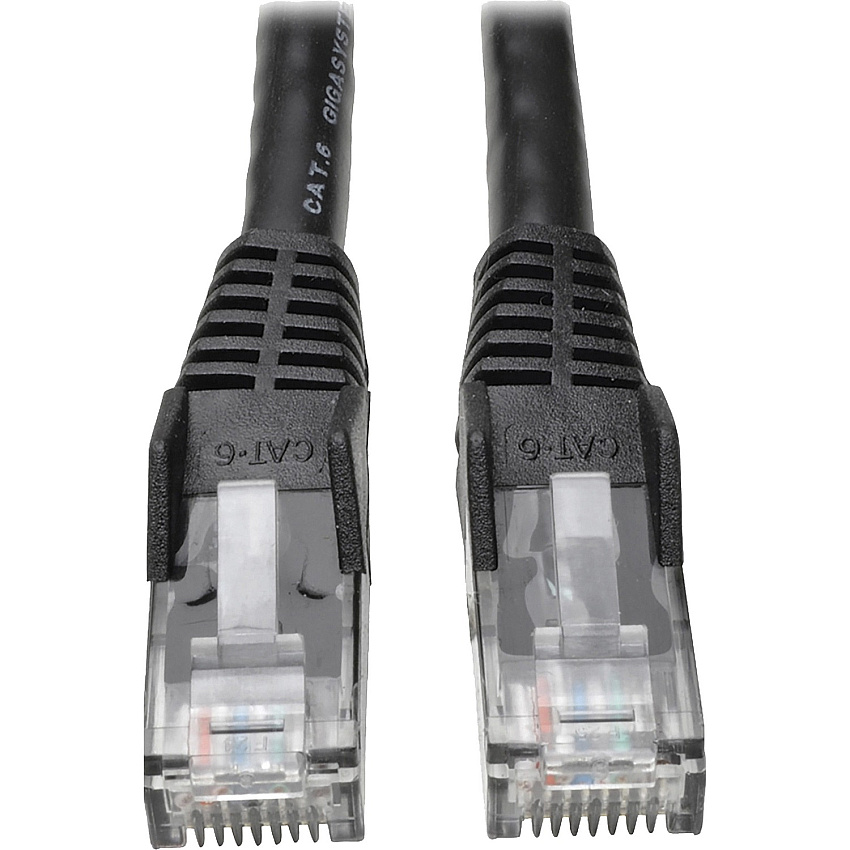 Eaton Tripp Lite Series Cat6 Gigabit Snagless Molded (UTP) Ethernet Cable (RJ45 M/M), PoE, Black, 50 ft. (15.24 m) 50 ft Category 6 Network Cable for Network Device - First End: 1 x RJ-45 Network - Male - Second End: 1 x RJ-45 Network - Male - (N201050BK)