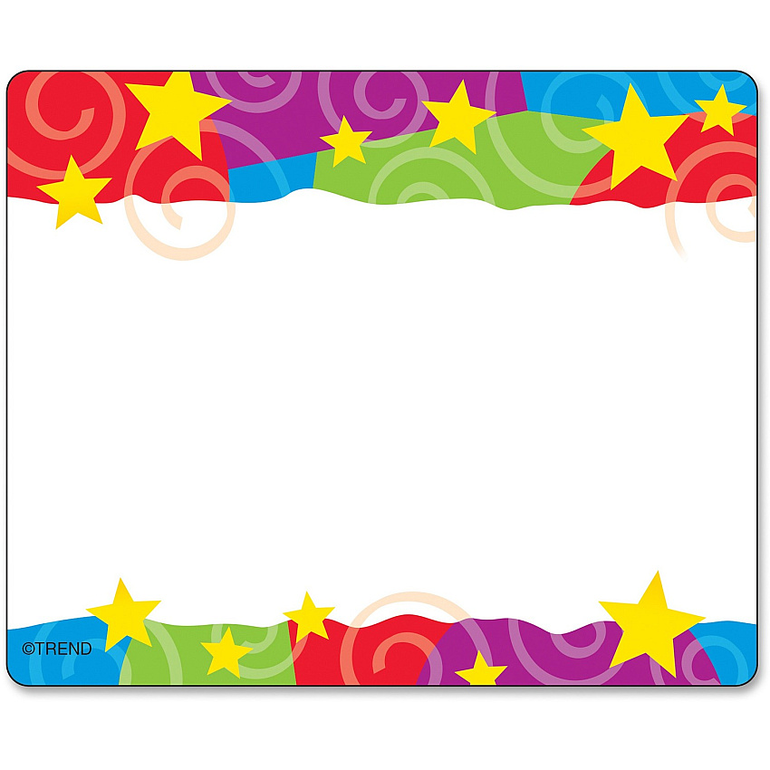 Trend Stars & Swirls Colorful Self-adhesive Name Tags 3" Length x 2.50" Width - Rectangular - Assorted - 36 / Pack (T68070)