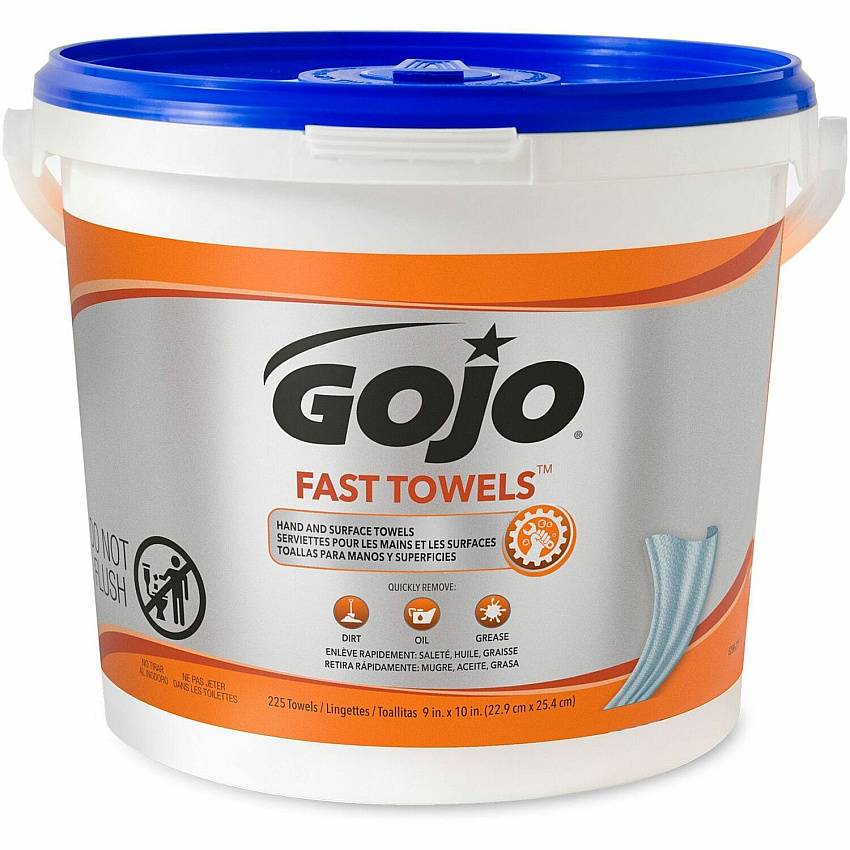 Gojo&reg; Fast Towels Hand/Surface Cleaner 9" Width x 10" Length - White - 225/Tub - 1 Each (629902)