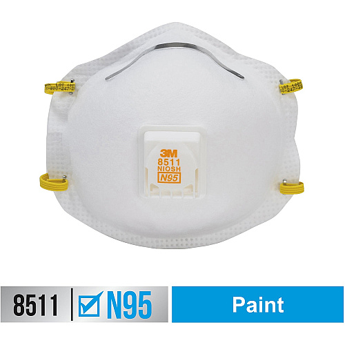 3M Particulate Respirator N95 Particulate Protection - White - Exhalation Valve, Adjustable Nose Clip, Braided Headband - 10 / Box (8511PB1A)