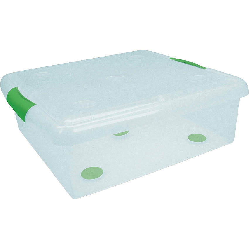 IRIS Stor N Slide Plastic Underbed Storage Box Internal Dimensions: 15.20" Width x 15.30" Depth x 5.70" Height - External Dimensions: 17.9" Width x 18.7" Depth x 6.3" Height - 7 gal - Stackable - Clear, Green - For Multipurpose - 6 / Carton (170255)